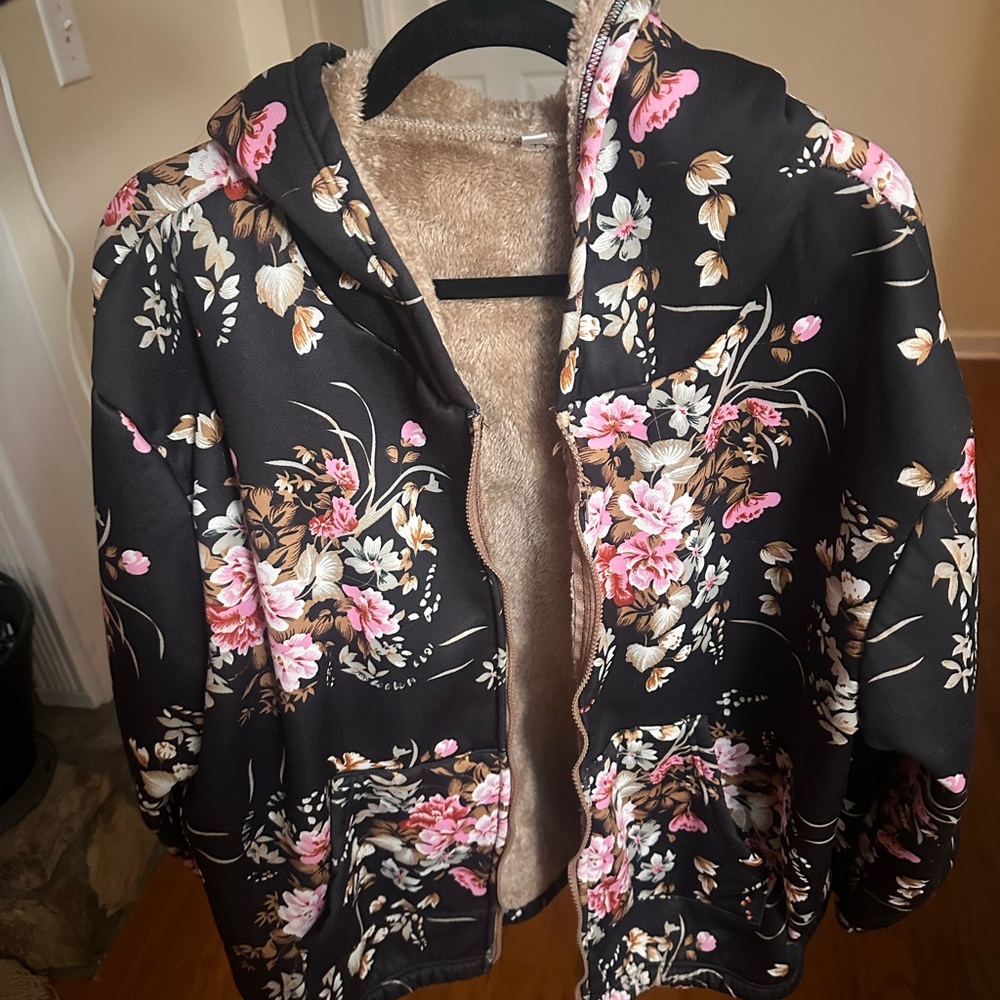 Floral Black Jacket with Pink and Tan Accents